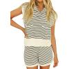 imageImily Bela Womens 2 Piece Outfits Sweater Sets Striped Knit Sleeveless Pullover Top Shorts Lounge SetOffwhite