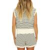 imageImily Bela Womens 2 Piece Outfits Sweater Sets Striped Knit Sleeveless Pullover Top Shorts Lounge SetOffwhite
