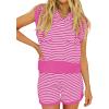 imageImily Bela Womens 2 Piece Outfits Sweater Sets Striped Knit Sleeveless Pullover Top Shorts Lounge SetPink
