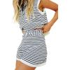 imageImily Bela Womens 2 Piece Outfits Sweater Sets Striped Knit Sleeveless Pullover Top Shorts Lounge SetWhite