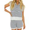 imageImily Bela Womens 2 Piece Outfits Sweater Sets Striped Knit Sleeveless Pullover Top Shorts Lounge SetWhite