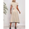 imageImily Bela Womens 2 Piece Sweater Outfits Sets Short Sleeve V Neck Crop Top Knit Midi Long Pleated Skirt DressesBeige