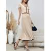 imageImily Bela Womens 2 Piece Sweater Outfits Sets Short Sleeve V Neck Crop Top Knit Midi Long Pleated Skirt DressesBeige