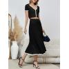 imageImily Bela Womens 2 Piece Sweater Outfits Sets Short Sleeve V Neck Crop Top Knit Midi Long Pleated Skirt DressesBlack