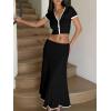 imageImily Bela Womens 2 Piece Sweater Outfits Sets Short Sleeve V Neck Crop Top Knit Midi Long Pleated Skirt DressesBlack