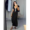 imageImily Bela Womens 2 Piece Sweater Outfits Sets Short Sleeve V Neck Crop Top Knit Midi Long Pleated Skirt DressesBlack