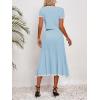 imageImily Bela Womens 2 Piece Sweater Outfits Sets Short Sleeve V Neck Crop Top Knit Midi Long Pleated Skirt DressesBlue
