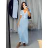 imageImily Bela Womens 2 Piece Sweater Outfits Sets Short Sleeve V Neck Crop Top Knit Midi Long Pleated Skirt DressesBlue