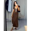 imageImily Bela Womens 2 Piece Sweater Outfits Sets Short Sleeve V Neck Crop Top Knit Midi Long Pleated Skirt DressesBrown