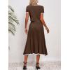 imageImily Bela Womens 2 Piece Sweater Outfits Sets Short Sleeve V Neck Crop Top Knit Midi Long Pleated Skirt DressesBrown