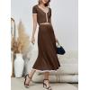 imageImily Bela Womens 2 Piece Sweater Outfits Sets Short Sleeve V Neck Crop Top Knit Midi Long Pleated Skirt DressesBrown