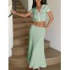 imageImily Bela Womens 2 Piece Sweater Outfits Sets Short Sleeve V Neck Crop Top Knit Midi Long Pleated Skirt DressesLight Green