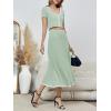 imageImily Bela Womens 2 Piece Sweater Outfits Sets Short Sleeve V Neck Crop Top Knit Midi Long Pleated Skirt DressesLight Green
