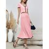 imageImily Bela Womens 2 Piece Sweater Outfits Sets Short Sleeve V Neck Crop Top Knit Midi Long Pleated Skirt DressesPink