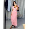 imageImily Bela Womens 2 Piece Sweater Outfits Sets Short Sleeve V Neck Crop Top Knit Midi Long Pleated Skirt DressesPink