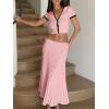 imageImily Bela Womens 2 Piece Sweater Outfits Sets Short Sleeve V Neck Crop Top Knit Midi Long Pleated Skirt DressesPink