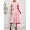 imageImily Bela Womens 2 Piece Sweater Outfits Sets Short Sleeve V Neck Crop Top Knit Midi Long Pleated Skirt DressesPink