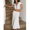 imageImily Bela Womens 2 Piece Sweater Outfits Sets Short Sleeve V Neck Crop Top Knit Midi Long Pleated Skirt DressesRed