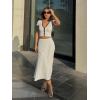 imageImily Bela Womens 2 Piece Sweater Outfits Sets Short Sleeve V Neck Crop Top Knit Midi Long Pleated Skirt DressesWhite