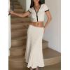 imageImily Bela Womens 2 Piece Sweater Outfits Sets Short Sleeve V Neck Crop Top Knit Midi Long Pleated Skirt DressesWhite