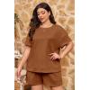 imageImily Bela Womens Loungewear Set Short Sleeve Tops and Shorts 2 Piece Outfits Plus Size Oversized Pajama Set with PocketsBrown