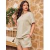 imageImily Bela Womens Loungewear Set Short Sleeve Tops and Shorts 2 Piece Outfits Plus Size Oversized Pajama Set with PocketsKhaki