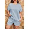 imageImily Bela Womens Loungewear Set Short Sleeve Tops and Shorts 2 Piece Outfits Plus Size Oversized Pajama Set with PocketsLight Blue