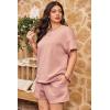 imageImily Bela Womens Loungewear Set Short Sleeve Tops and Shorts 2 Piece Outfits Plus Size Oversized Pajama Set with PocketsPink