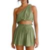 imageImily Bela Womens 2 Piece Outfits Linen Matching Sets Two Piece Crop Tops and Paper Bag Waist Shorts Sets 2025 Summer OutfitsArmy Green