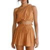 imageImily Bela Womens 2 Piece Outfits Linen Matching Sets Two Piece Crop Tops and Paper Bag Waist Shorts Sets 2025 Summer OutfitsOrange