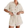 imageImily Bela Womens 2 Piece Outfits Sets Summer Button Down Shirts and Shorts Pajama Sets Casual Loungewear with PocketsBeige