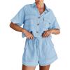 imageImily Bela Womens 2 Piece Outfits Sets Summer Button Down Shirts and Shorts Pajama Sets Casual Loungewear with PocketsLight Blue
