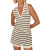 imageImily Bela Womens 2 Piece Outfits Summer Striped Casual Lounge Sets Knit Sleeveless V Neck Tops Short SetsApricot