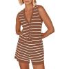 imageImily Bela Womens 2 Piece Outfits Summer Striped Casual Lounge Sets Knit Sleeveless V Neck Tops Short SetsBrown