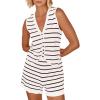 imageImily Bela Womens 2 Piece Outfits Summer Striped Casual Lounge Sets Knit Sleeveless V Neck Tops Short SetsWhite