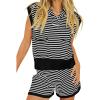 imageImily Bela Womens 2 Piece Outfits Sweater Sets Striped Knit Sleeveless Pullover Top Shorts Lounge SetBlack