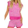 imageImily Bela Womens 2 Piece Outfits Sweater Sets Striped Knit Sleeveless Pullover Top Shorts Lounge SetPink