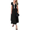 imageImily Bela Womens 2 Piece Sweater Outfits Sets Short Sleeve V Neck Crop Top Knit Midi Long Pleated Skirt DressesBlack