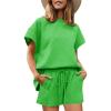 imageImily Bela Womens Loungewear Set Short Sleeve Tops and Shorts 2 Piece Outfits Plus Size Oversized Pajama Set with PocketsGreen