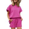 imageImily Bela Womens Loungewear Set Short Sleeve Tops and Shorts 2 Piece Outfits Plus Size Oversized Pajama Set with PocketsHot Pink