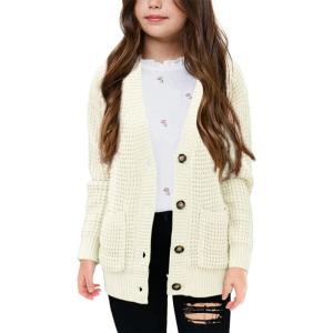 imageImily Bela Girls Sweaters Kids Open Front Button Down Knit Cardigans with PocketsCreamy White