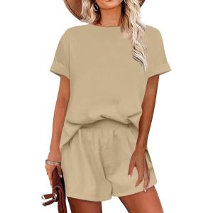 imageImily Bela Womens 2 Piece Outfits Lounge Sets Short Sleeve Top High Waist Shorts Casual Pajama Set
