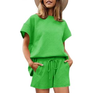 imageImily Bela Womens Loungewear Set Short Sleeve Tops and Shorts 2 Piece Outfits Plus Size Oversized Pajama Set with PocketsGreen
