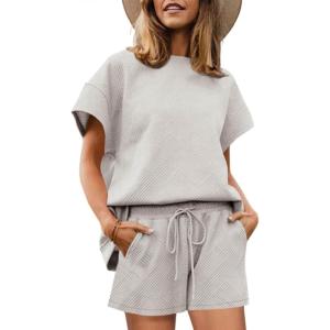 imageImily Bela Womens Loungewear Set Short Sleeve Tops and Shorts 2 Piece Outfits Plus Size Oversized Pajama Set with PocketsGrey