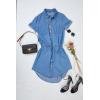 imageImily Bela Women Denim Dress Summer Jean Shirt Dress Short Sleeve Button Down Tie Waist Casual Short DressBlue