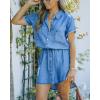 imageImily Bela Women Denim Dress Summer Jean Shirt Dress Short Sleeve Button Down Tie Waist Casual Short DressBlue