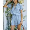 imageImily Bela Women Denim Dress Summer Jean Shirt Dress Short Sleeve Button Down Tie Waist Casual Short DressLight Blue