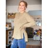 imageImily Bela Womens Fuzzy Knitted Sweater Sherpa Fleece Side Slit Full Sleeve Jumper OutwearsKhaki