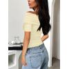 imageImily Bela Womens Off Shoulder Crop Tops Asymmetrical Going Out Short Sleeve Ruched Slim Fit Y2K T ShirtsBeige