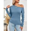 imageImily Bela Womens Off Shoulder Tops Long Sleeve Going Out Y2K Asymmetrical ShirtsBlue